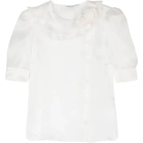 Rose Detail Organza Blouse , female, Sizes: XS - Alessandra Rich - Modalova