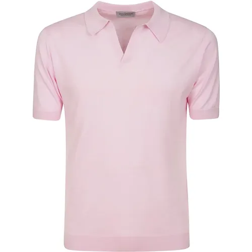 Rosa Baumwoll Polo Shirt V-Ausschnitt , Herren, Größe: S - John Smedley - Modalova