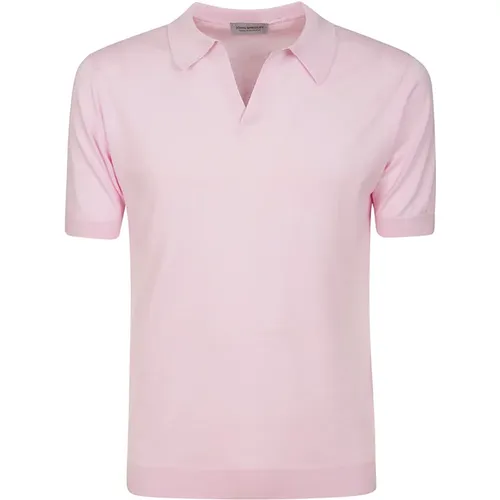 Rosa Baumwoll Polo Shirt V-Ausschnitt , Herren, Größe: L - John Smedley - Modalova