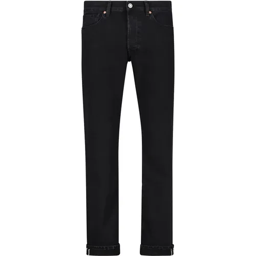 Selvedge Slim Fit Schwarze Denim Jeans , Herren, Größe: W34 - Tela Genova - Modalova