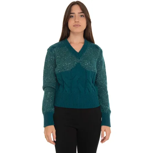 Pailletten V-Ausschnitt Pullover , Damen, Größe: S - Vanisé - Modalova