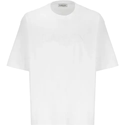 Weiße Baumwoll-T-Shirt mit Besticktem Logo , Herren, Größe: L - Lanvin - Modalova