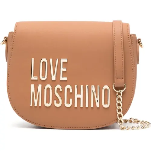 Braune Tasche mit Logo und Ketten-Schulterriemen - Love Moschino - Modalova