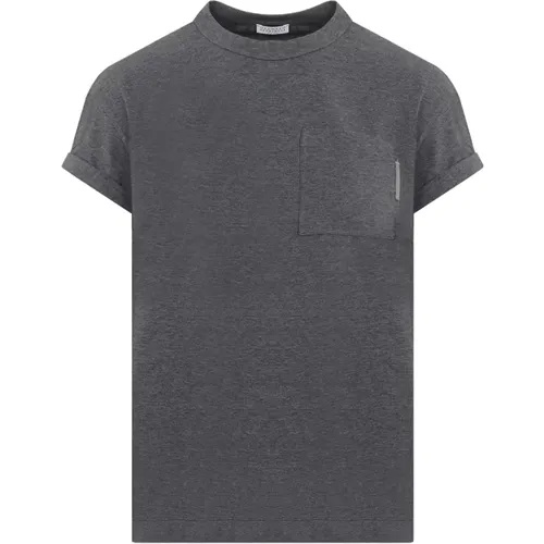 Graues Baumwoll-T-Shirt Rundhals - BRUNELLO CUCINELLI - Modalova