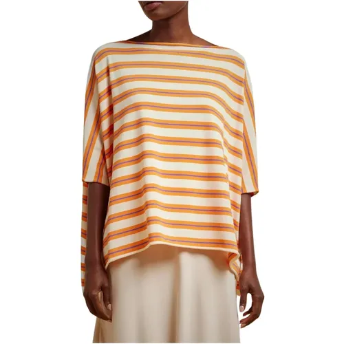 Striped Tricolor Sweater Kimono Sleeve , female, Sizes: L - Liviana Conti - Modalova