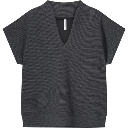 Waffle Short Sleeve Top in Dark Grey , female, Sizes: XL - Summum Woman - Modalova