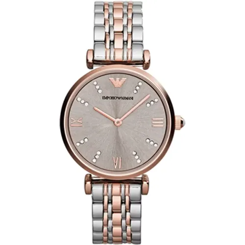 Elegant Quartz Watch with Beige Dial and Stainless Steel Strap , unisex, Sizes: ONE SIZE - Emporio Armani - Modalova