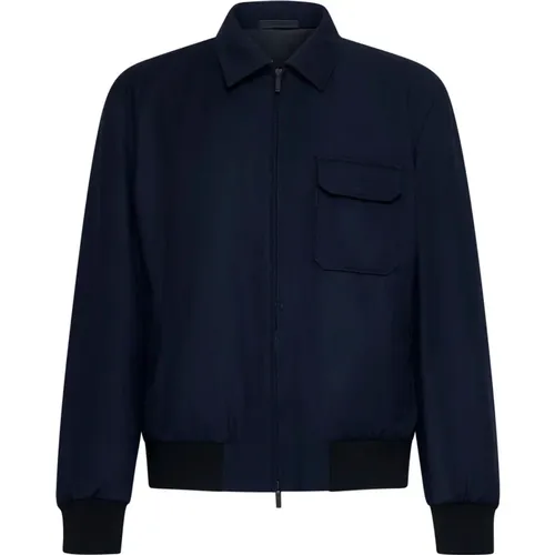 Blaue Wollblousonjacke,Blaue Gesteppte Jacke Klassisches Design - Giorgio Armani - Modalova