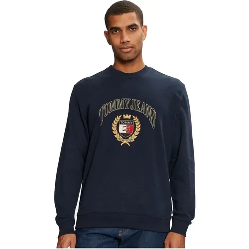 Bestickter Logo-Sweatshirt - Blau , Herren, Größe: 2XL - Tommy Jeans - Modalova