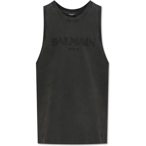 Top with logo , male, Sizes: M - Balmain - Modalova