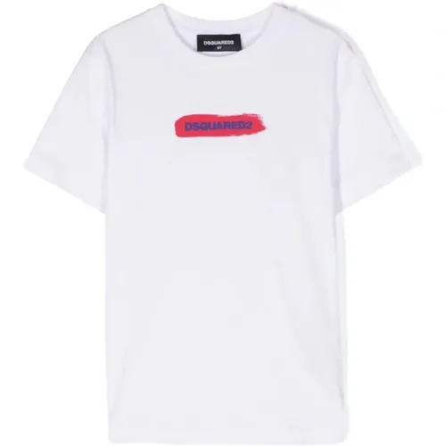 Kinder Weißes Baumwoll-T-Shirt mit Rundhalsausschnitt - Dsquared2 - Modalova