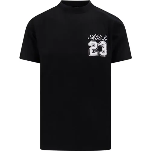 Schwarzes geripptes T-Shirt mit Logo-Stickerei , Herren, Größe: M - Off White - Modalova