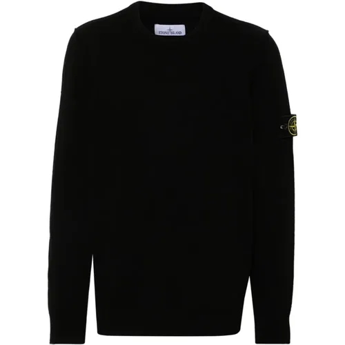 Schwarze Pullover für Männer,Schwarzer Wollmischstrickpullover - Stone Island - Modalova