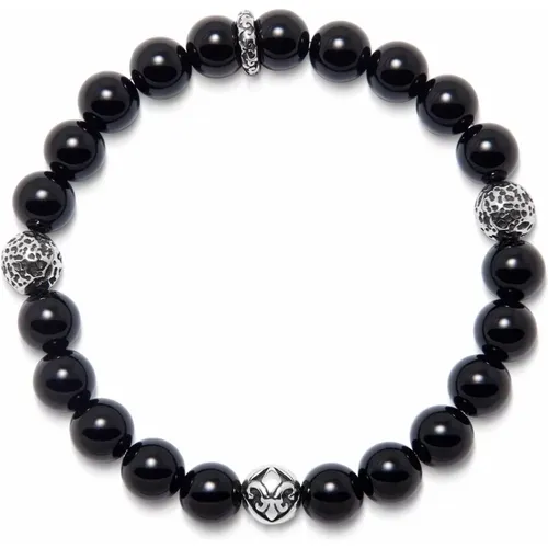 Men's Wristband with 8MM Black Agate and Silver - Nialaya - Modalova