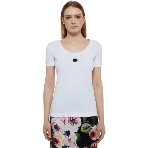 Cotton T-Shirt with Logo , female, Sizes: XS, S - Dolce & Gabbana - Modalova