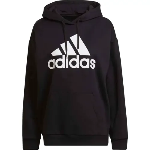 Schwarz/Weißer Kapuzenpullover mit Logo-Druck , Damen, Größe: XL - Adidas - Modalova