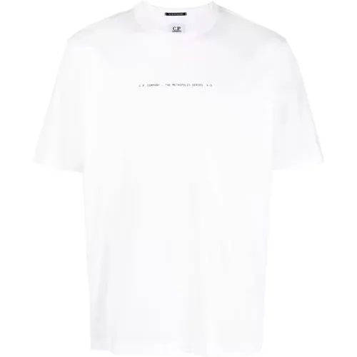 Weißes Logo Print Baumwoll T-Shirt - C.P. Company - Modalova