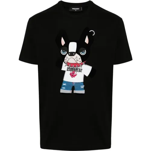 Hundemuster Crew Neck T-shirt , Herren, Größe: XL - Dsquared2 - Modalova