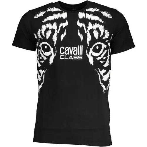 Schwarzes Baumwoll-T-Shirt mit Druck-Logo , Herren, Größe: L - Cavalli Class - Modalova