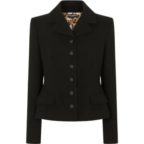 Wool Single-Breasted Leopard Interior Jacket , female, Sizes: S, XS - Dolce & Gabbana - Modalova