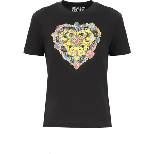 Schwarzes Heart Couture Logo T-Shirt,Schwarze T-Shirts und Polos - Versace Jeans Couture - Modalova