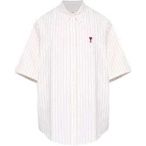 Weiße Baumwollhemd mit Ami de Coeur Monogramm , Herren, Größe: L - Ami Paris - Modalova
