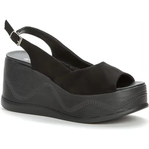 Schwarze Casual Flache Offene Sandalen , Damen, Größe: 41 EU - GRUNBERG - Modalova