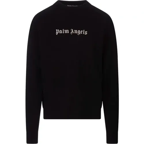 Schwarzer Wollmischungs-Pullover mit Logo , Herren, Größe: XL - Palm Angels - Modalova