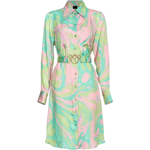 Multicoloured Splash Print Satin Shirt Dress , female, Sizes: S, XS, 2XS - pinko - Modalova