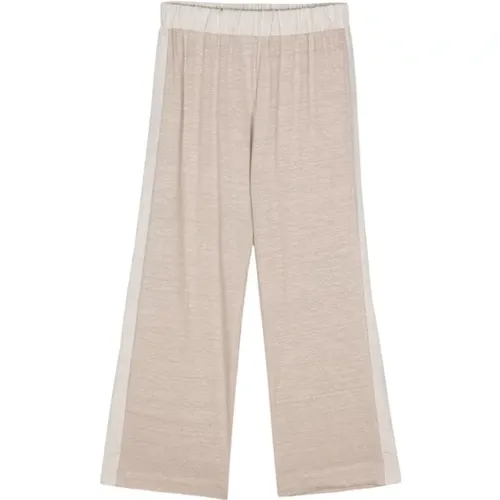 Linen Blend Cropped Hosen , Damen, Größe: M - Le Tricot Perugia - Modalova