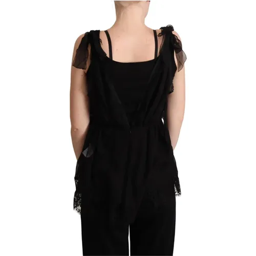 Schwarzes Seiden Camisole Tank Top mit Spitzenbesatz , Damen, Größe: L - Dolce & Gabbana - Modalova