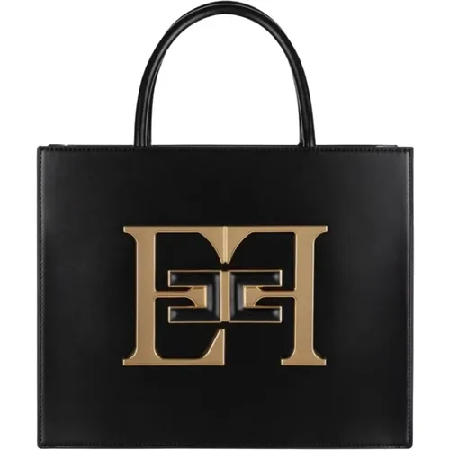 Schwarze Mittelgroße Handtasche mit Logo - Elisabetta Franchi - Modalova