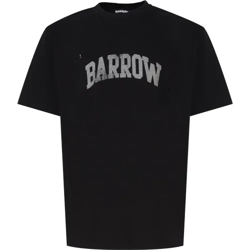 Schwarzes Logo Print Baumwoll T-Shirt , Herren, Größe: L - Barrow - Modalova