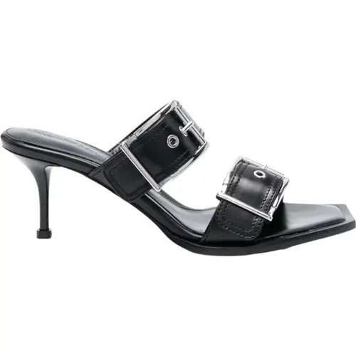 Leather Heeled Mules with Buckles 72mm , female, Sizes: 3 UK, 4 UK - alexander mcqueen - Modalova
