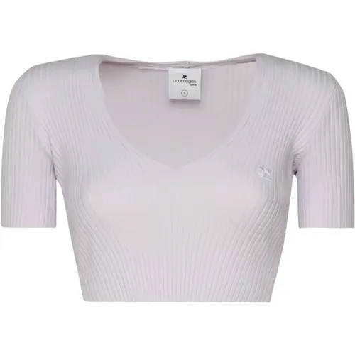 Graues Crop Top Runder Kragen Nebel , Damen, Größe: M - Courrèges - Modalova