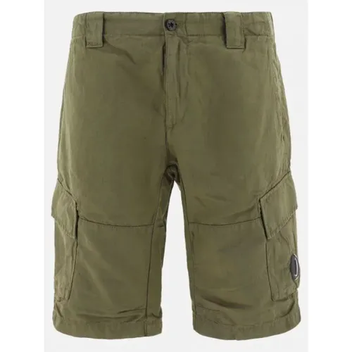 Cargo Shorts aus grüner Baumwoll-Leinen-Mischung , Herren, Größe: 2XL - C.P. Company - Modalova