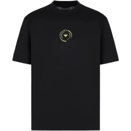 Schwarzes T-Shirt mit Adler-Patch - Emporio Armani - Modalova