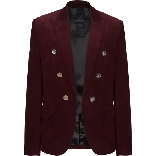 Button velvet jacket , male, Sizes: L - Balmain - Modalova