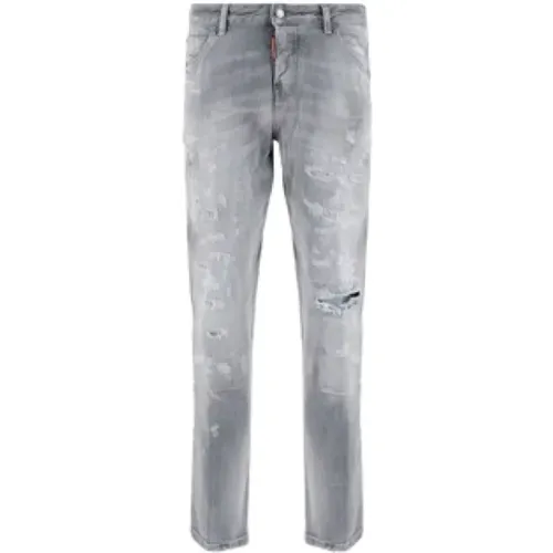 Slim Fit Distressed Graue Denim Jeans - Dsquared2 - Modalova