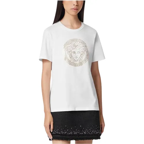 Bedrucktes Logo T-Shirt , Damen, Größe: M - Versace - Modalova