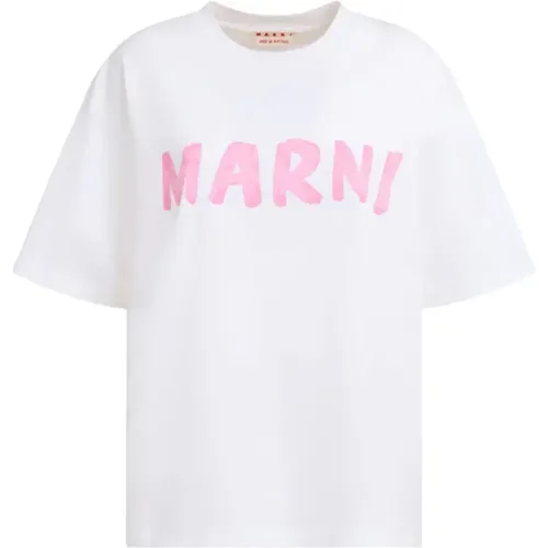 Weißes Logo T-Shirt , Damen, Größe: S - Marni - Modalova