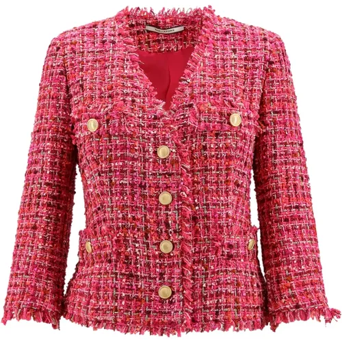 Pink Blazer V-neckline Gold Buttons Italy , female, Sizes: L, XL - Tagliatore - Modalova