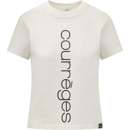 Weißes T-Shirt mit kurzen Ärmeln und Druck vorne , Damen, Größe: M - Courrèges - Modalova