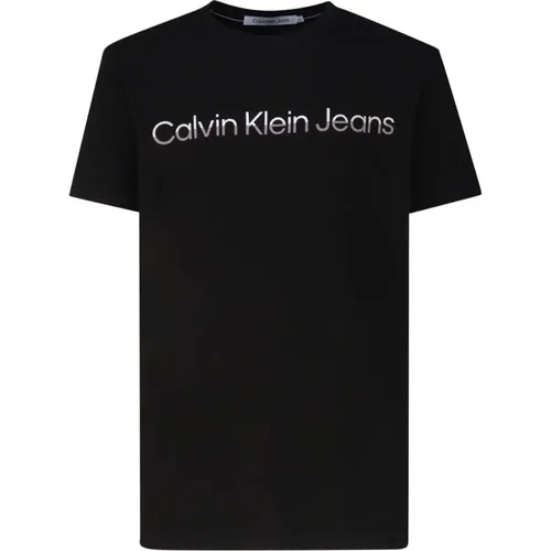 Schwarzes Baumwoll-T-Shirt mit Logo , Herren, Größe: M - Calvin Klein - Modalova