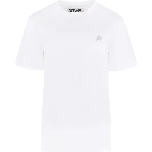 Geripptes Baumwoll-Crew-Neck T-Shirt , Damen, Größe: S - Golden Goose - Modalova