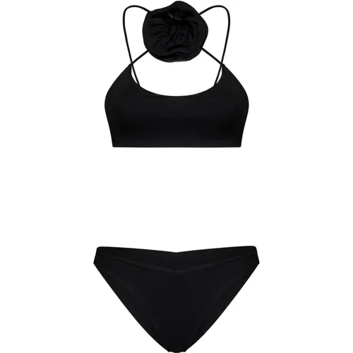Schwarzer Lycra-Bikini mit Blumendetail , Damen, Größe: L - La Revêche - Modalova