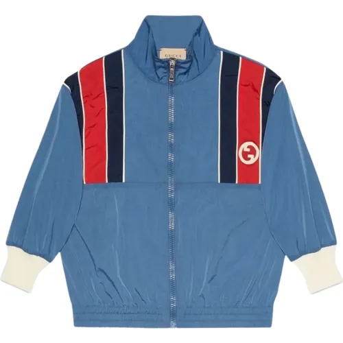 Blaue Kinder Leichte Jacke Logo Web - Gucci - Modalova