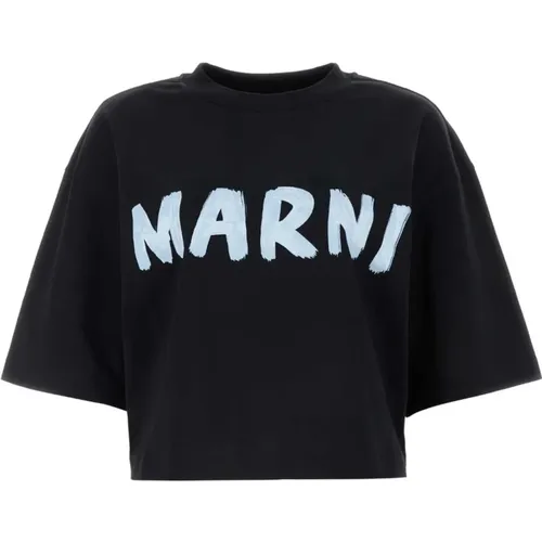 Klassisches Schwarzes Baumwoll-T-Shirt , Damen, Größe: XS - Marni - Modalova
