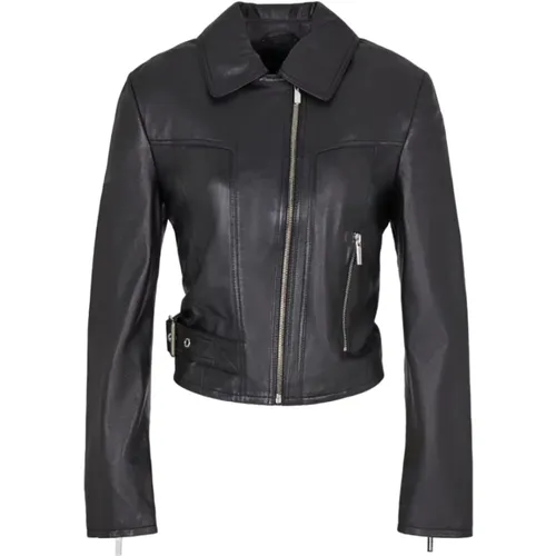 Schwarze Lederübergangsjacke , Damen, Größe: L - Armani Exchange - Modalova