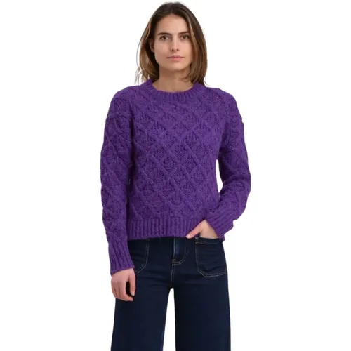 Violetter Rundhalsausschnittpullover mit Fantasiestrick , Damen, Größe: L - La Fée Maraboutée - Modalova